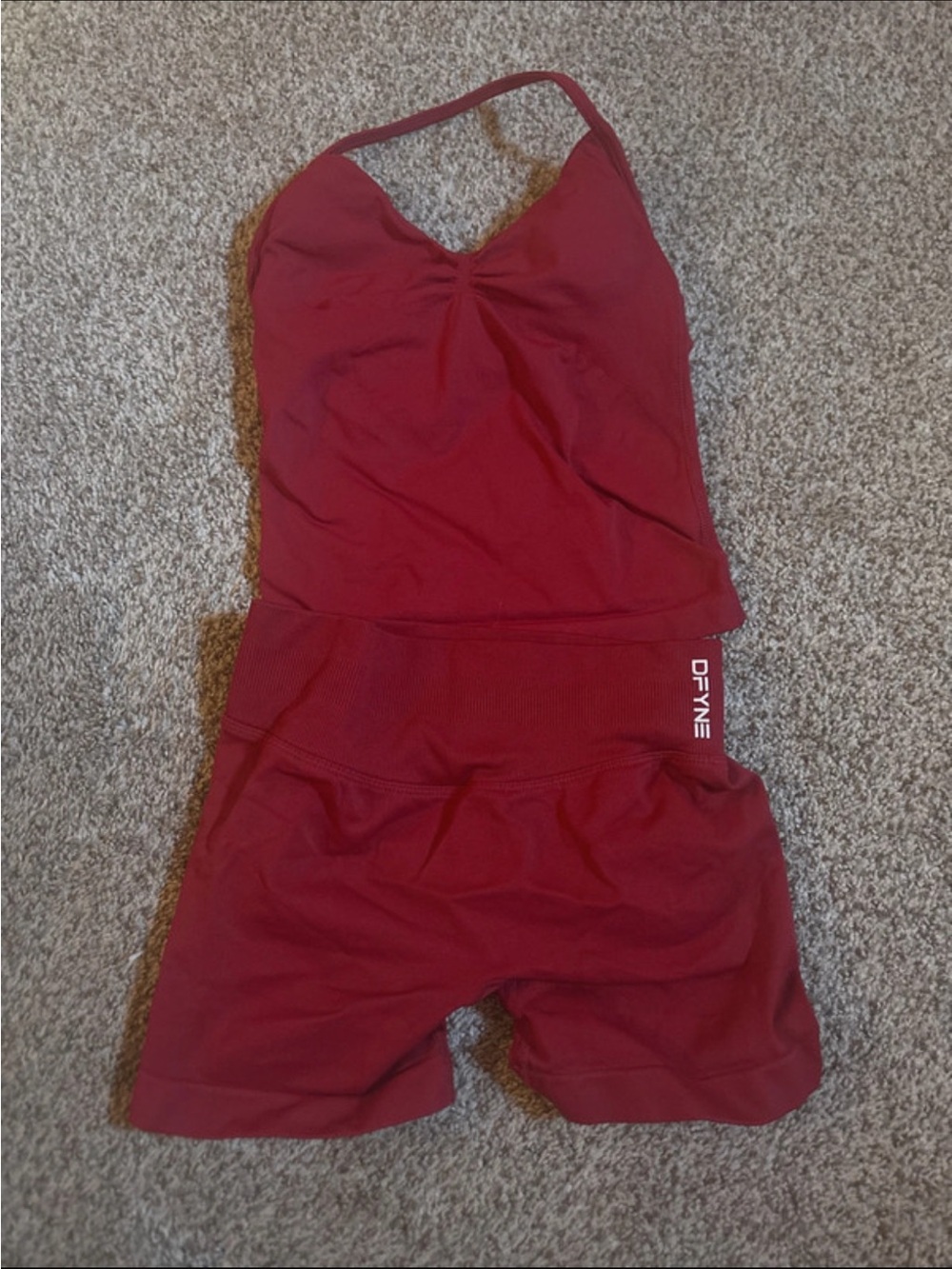DFYNE Red Halter Top & High-Waist Bike Shorts Set